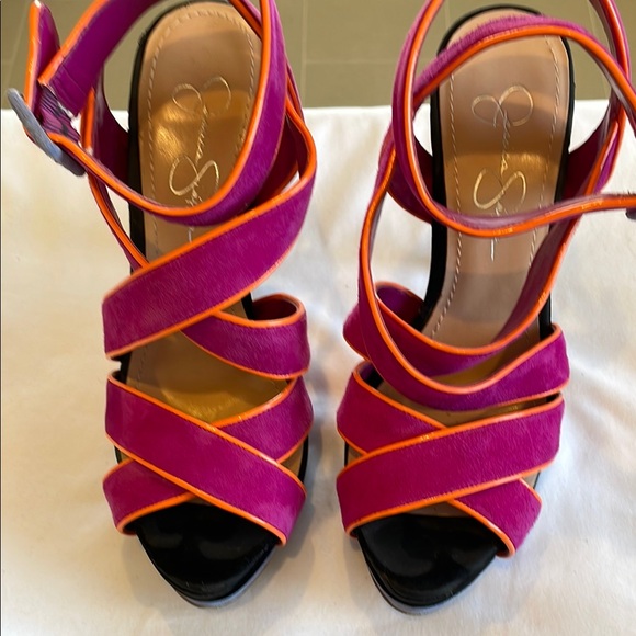 Stylish Pink and Orange Strappy  Platform Heels - Picture 3 of 14